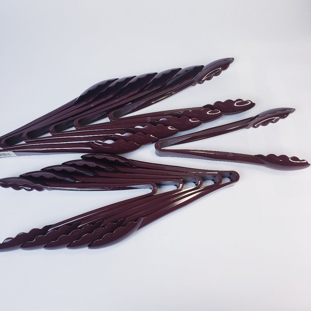 Carlisle 12pc Red/Brown 9" Scalloped Utility Tongs Restaurant Supply Party